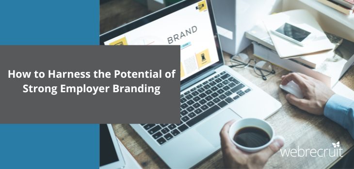 The title 'How to Harness the Potential of Strong Employer Branding' with a picture of a laptop in the background.